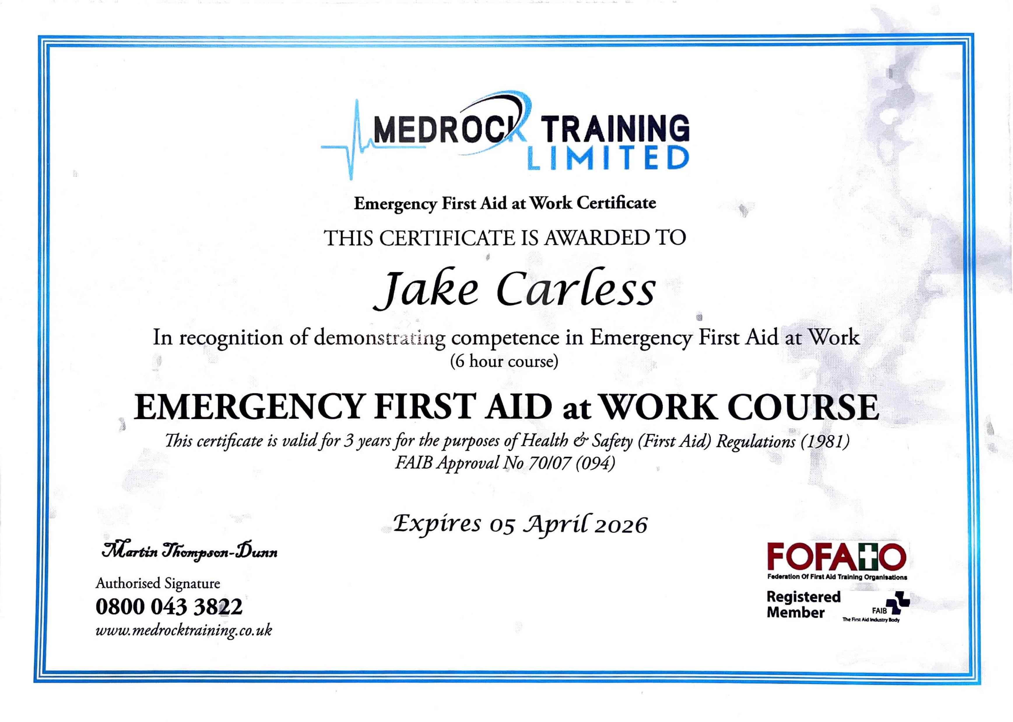 Emergency First Aid at Work Recertification